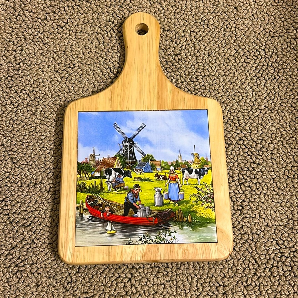 Delfware Holland Collection Handdecorated Ter Steege Dutch Tile Cheeseboard Vtg